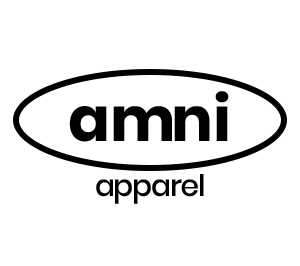 Black and White Logo for Amni Apparel, one of the businesses located at the District on Bernard