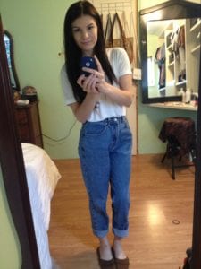 Austyn Paula at 18 years old wearing high waisted jeans and a tshirt