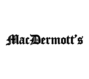 Black text logo for MacDermott's fashion, one of the businesses located at the District on Bernard in Kelowna