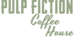 Pulp Fiction Coffee House Logo in sage green